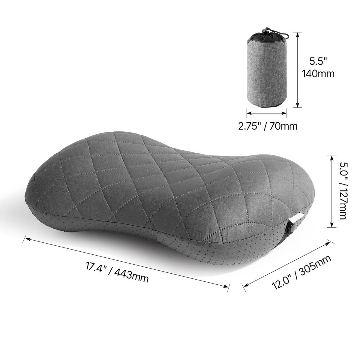 Inflatable Camping Pillow, 5-Inch Thickened Travel Pillow, Soft Backpacking Pillows with Removable & Washable Cover, Storage Bag, Lightweight and Portable for Camping, Air Travel, Hiking, Office