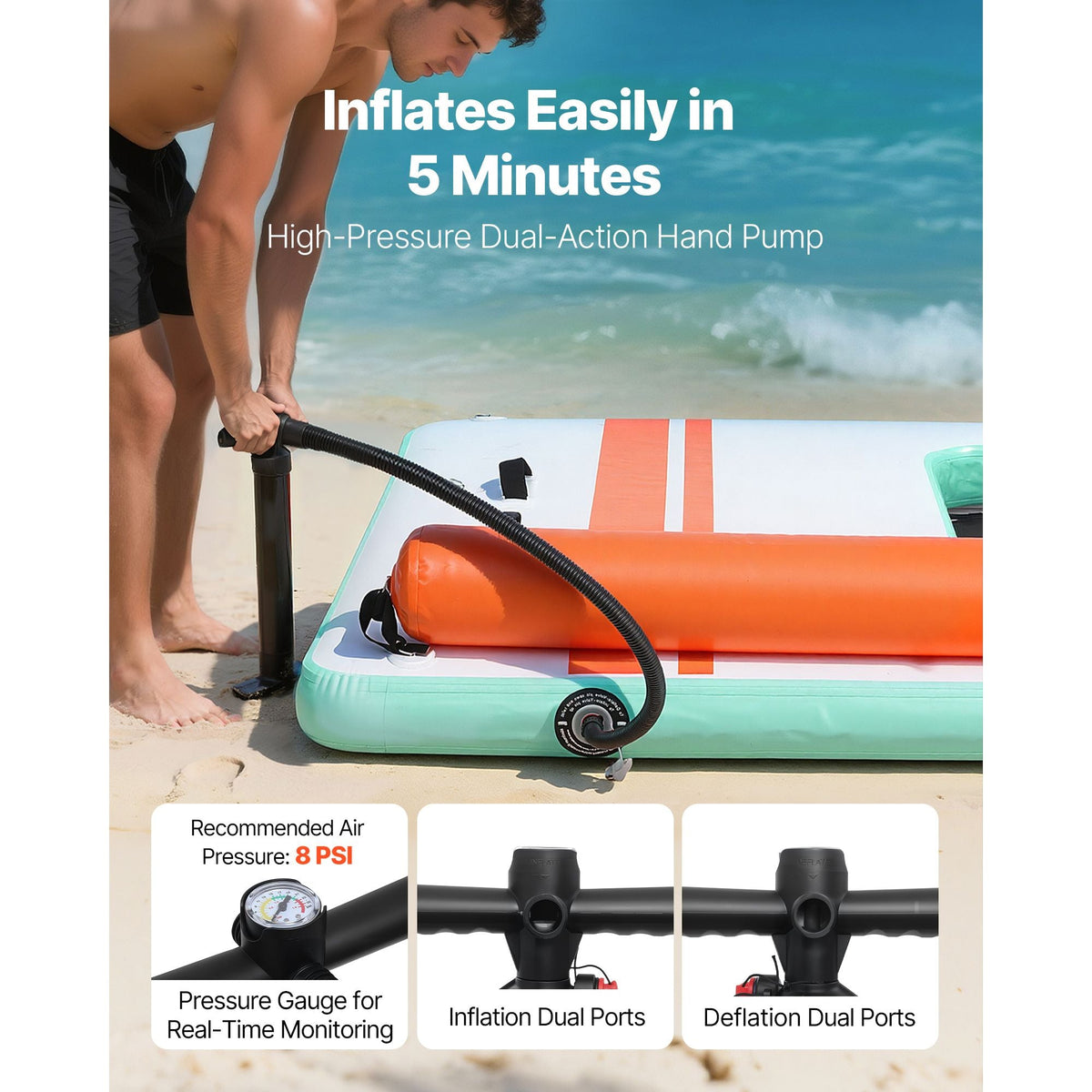 Inflatable Floating Dock, 10 x 6 FT Inflatable Dock Platform, Non-Slip Water Air Mat with Portable Carrying Bag and Detachable Ladder, Floating Water Platform Island Raft for Pool Beach Ocean