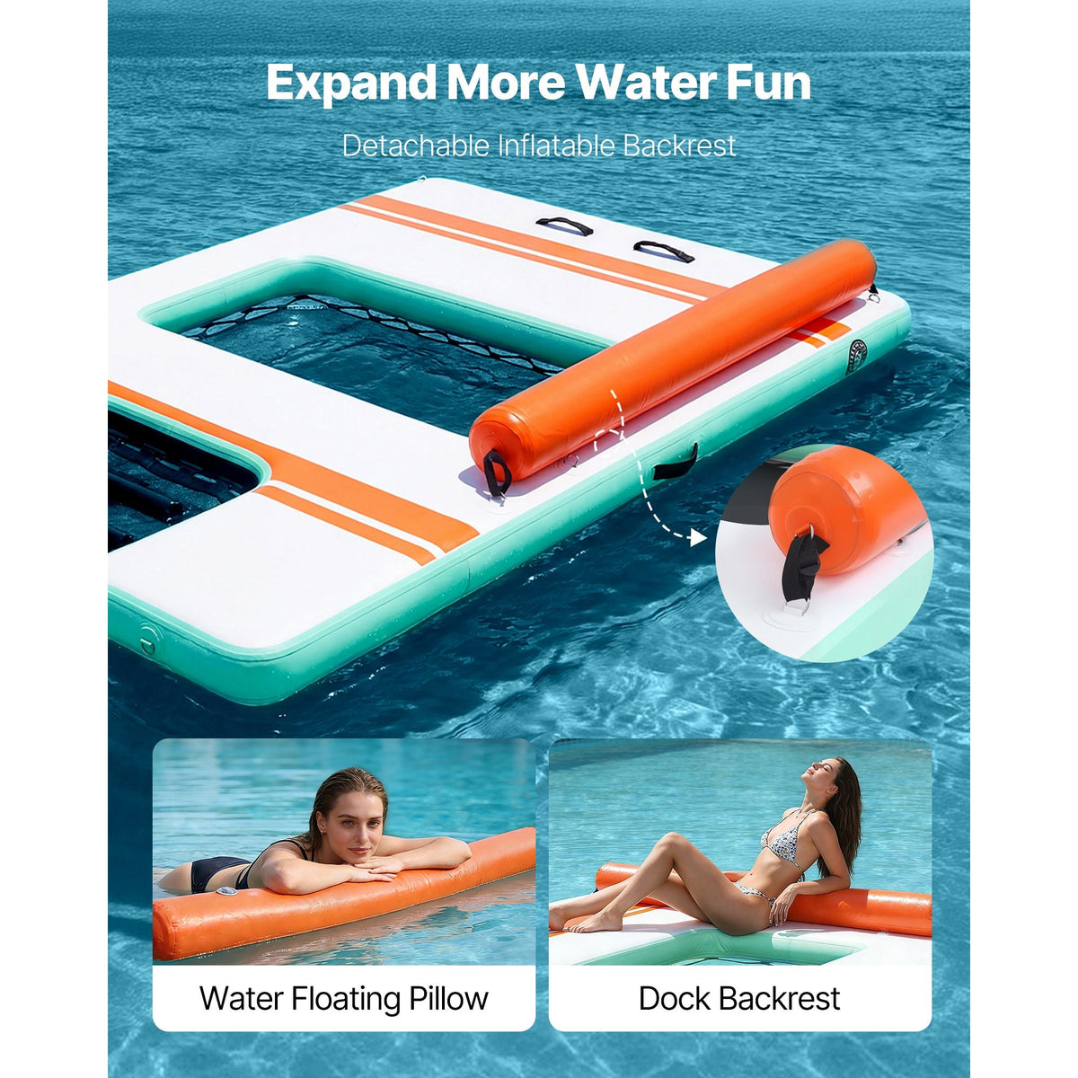 Inflatable Floating Dock, 10 x 6 FT Inflatable Dock Platform, Non-Slip Water Air Mat with Portable Carrying Bag and Detachable Ladder, Floating Water Platform Island Raft for Pool Beach Ocean