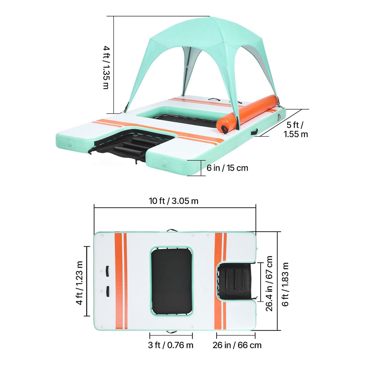 Inflatable Floating Dock, 10 x 6 FT Inflatable Dock Platform, Non-Slip Water Air Mat with Portable Carrying Bag and Detachable Ladder, Floating Water Platform Island Raft for Pool Beach Ocean
