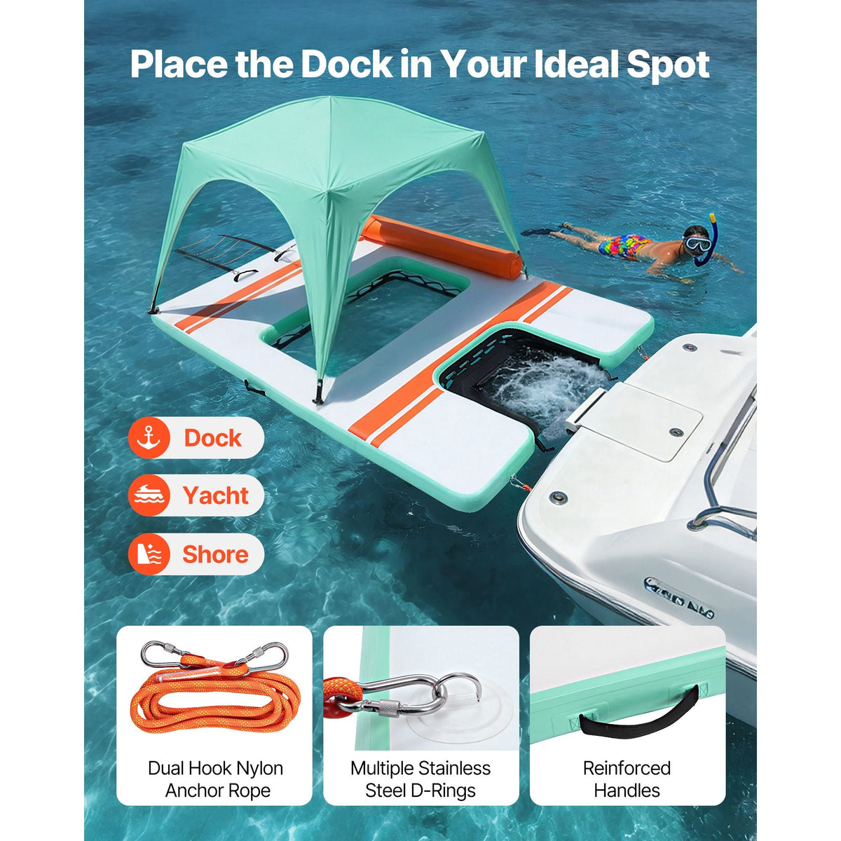 Inflatable Floating Dock, 10 x 6 FT Inflatable Dock Platform, Non-Slip Water Air Mat with Portable Carrying Bag and Detachable Ladder, Floating Water Platform Island Raft for Pool Beach Ocean