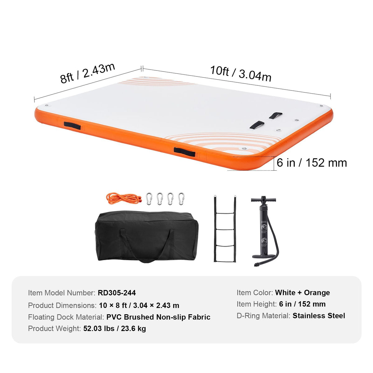Inflatable Floating Dock, 10 x 8FT Inflatable Dock Platform, Non-Slip Water Floating Dock Mat with Detachable Ladder & Portable Carrying Bag, Floating Platform Island Raft for Ocean Pool Beach