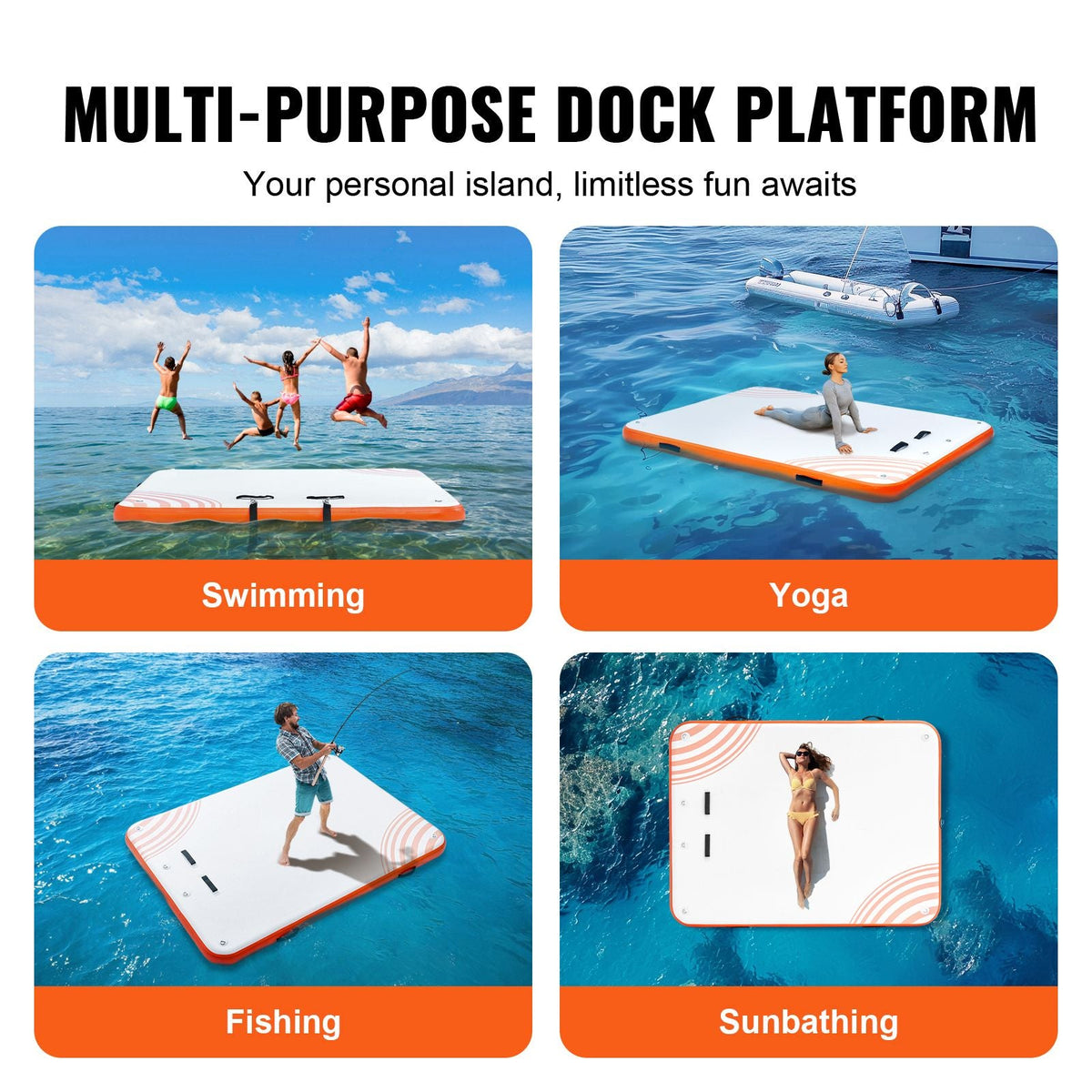 Inflatable Floating Dock, 10 x 8FT Inflatable Dock Platform, Non-Slip Water Floating Dock Mat with Detachable Ladder & Portable Carrying Bag, Floating Platform Island Raft for Ocean Pool Beach