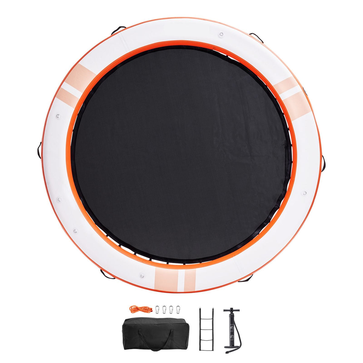 Inflatable Floating Dock, ø10FT Inflatable Dock Platform with ø8FT Trampoline Mesh Pool, Non-Slip Floating Platform Water Mat with Portable Bag & Detachable Ladder for Pool Beach Relaxation