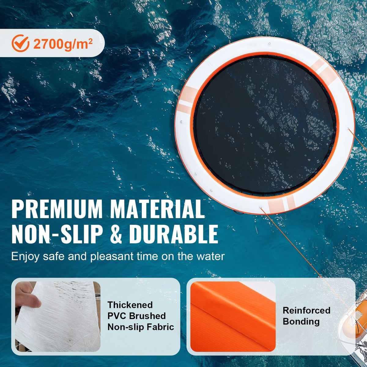 Inflatable Floating Dock, ø10FT Inflatable Dock Platform with ø8FT Trampoline Mesh Pool, Non-Slip Floating Platform Water Mat with Portable Bag & Detachable Ladder for Pool Beach Relaxation