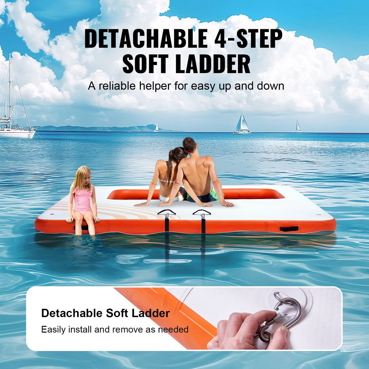 Inflatable Floating Dock, 10x10FT Inflatable Dock Platform with 4*7FT Trampoline Mesh Pool, Non-Slip Floating Platform Water Mat with Portable Bag & Detachable Ladder for Pool Beach Relaxation