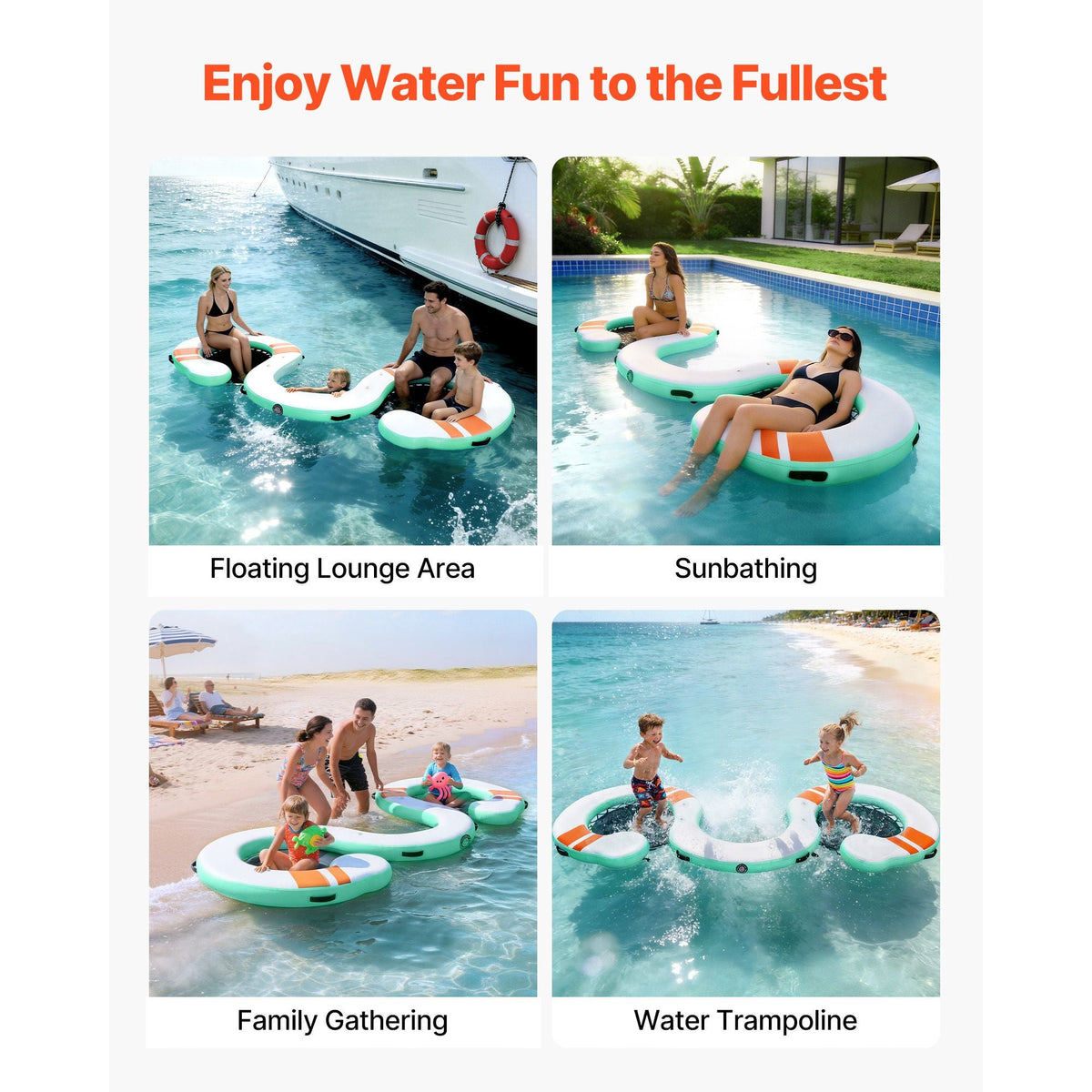 Inflatable Floating Dock, 15 x 6 FT Inflatable Dock Platform, Non-Slip Water Air Mat with Portable Carrying Bag and Detachable Ladder, Floating Water Platform Island Raft for Pool Beach Ocean
