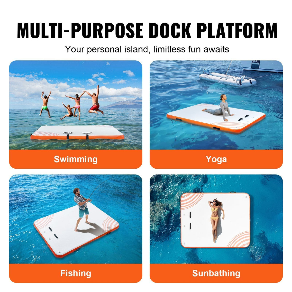 Inflatable Floating Dock, 6 x 5FT Inflatable Dock Platform, Non-Slip Water Floating Dock Mat with Portable Carrying Bag & Detachable Ladder, Floating Platform Island Raft for Pool Beach Ocean