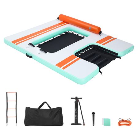Inflatable Floating Dock, 8 x 6 FT Inflatable Dock Platform, Non-Slip Water Air Mat with Portable Carrying Bag and Detachable Ladder, Floating Water Platform Island Raft for Pool Beach Ocean
