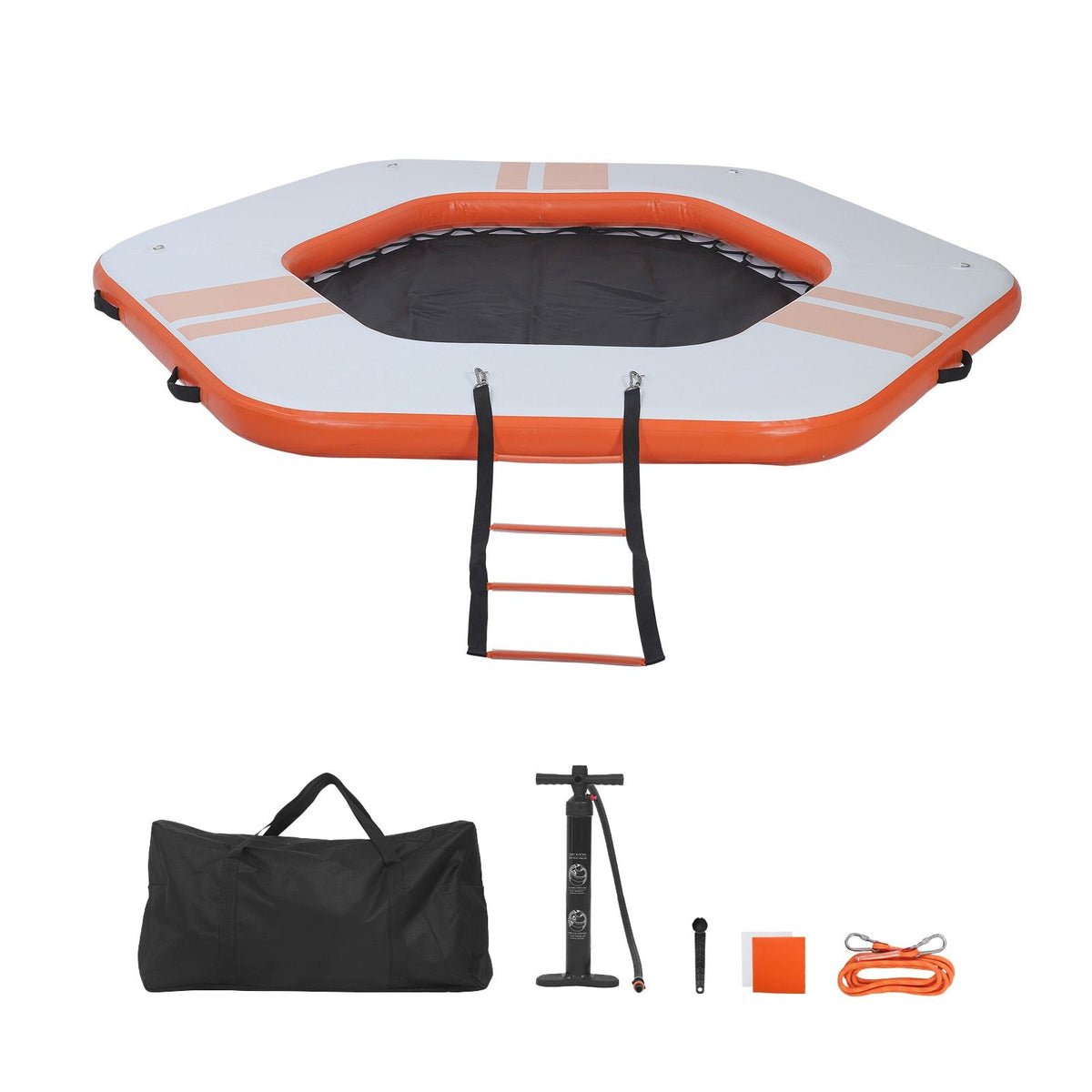 Inflatable Floating Dock, 8.5x8.5 FT Inflatable Dock Platform, Non-Slip Water Mat with Portable Carrying Bag & Detachable Ladder, Floating Water Platform Island Raft for Pool Beach Ocean, Orange