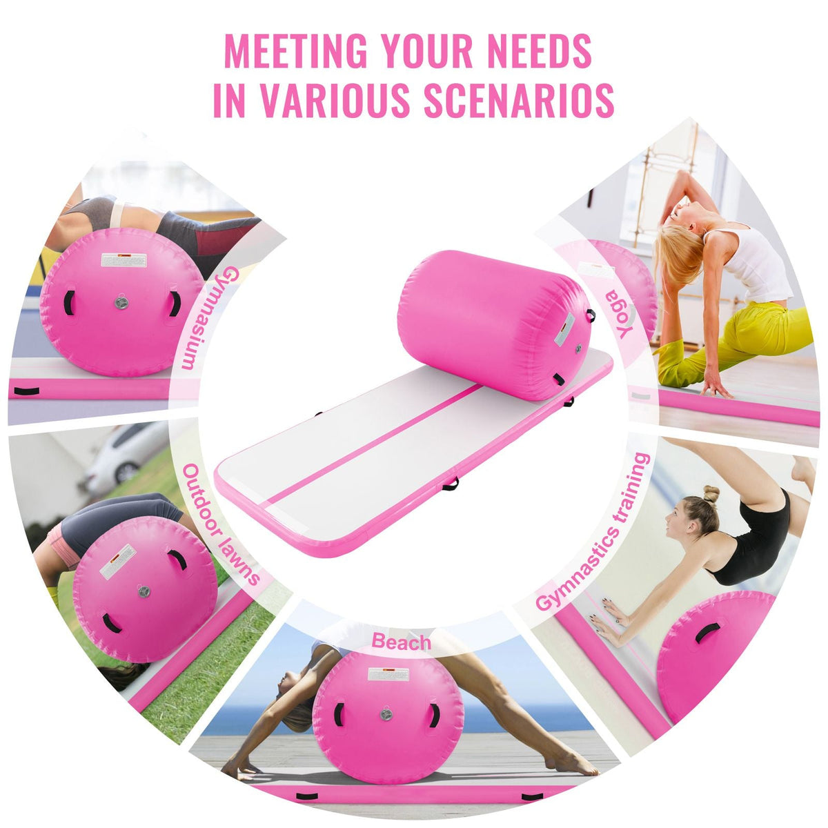 Inflatable Gymnastics Air Mat Set, 2 PCS Tumbling Mat, Tumble Track with Electric Pump, Air Roller Barrel Gymnastics Equipment, Training Mats for Home Use/Gym/Yoga/Cheerleading/Beach/Park/Water