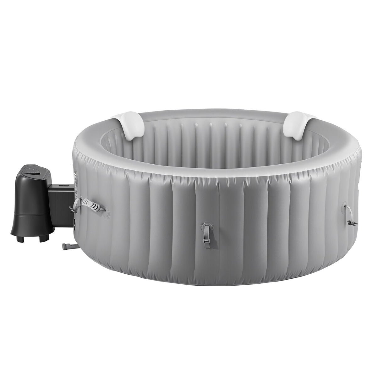 Inflatable Hot Tub, 4 to 6 Person Capacity, 81.9 x 26in Round Portable Outdoor Spa, with 130 Soothing Jets, Headrest, LED Light, Cover, Multi-function Control Panel, PVC Outdoor Hot Tub, Grey