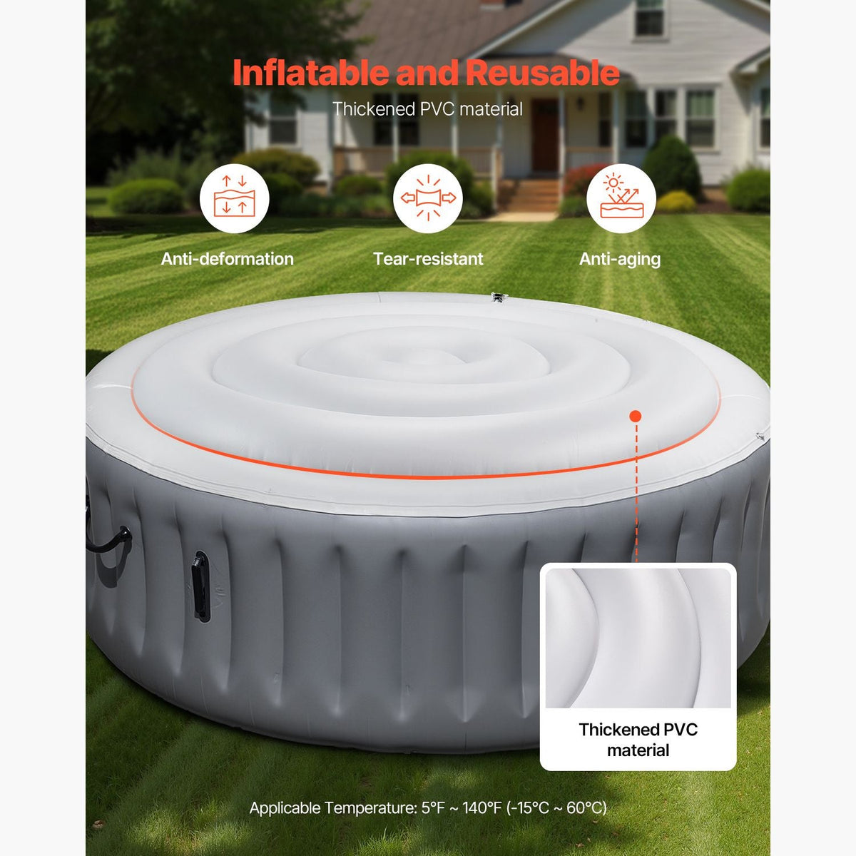 Inflatable Hot Tub Cover, 4.5 Ft Round Hot Tub Cover Protector, Insulated Spa Covers for Inflatable Hottub, Weatherproof and Waterproof Energy Saving Lid for Outdoor Use, White