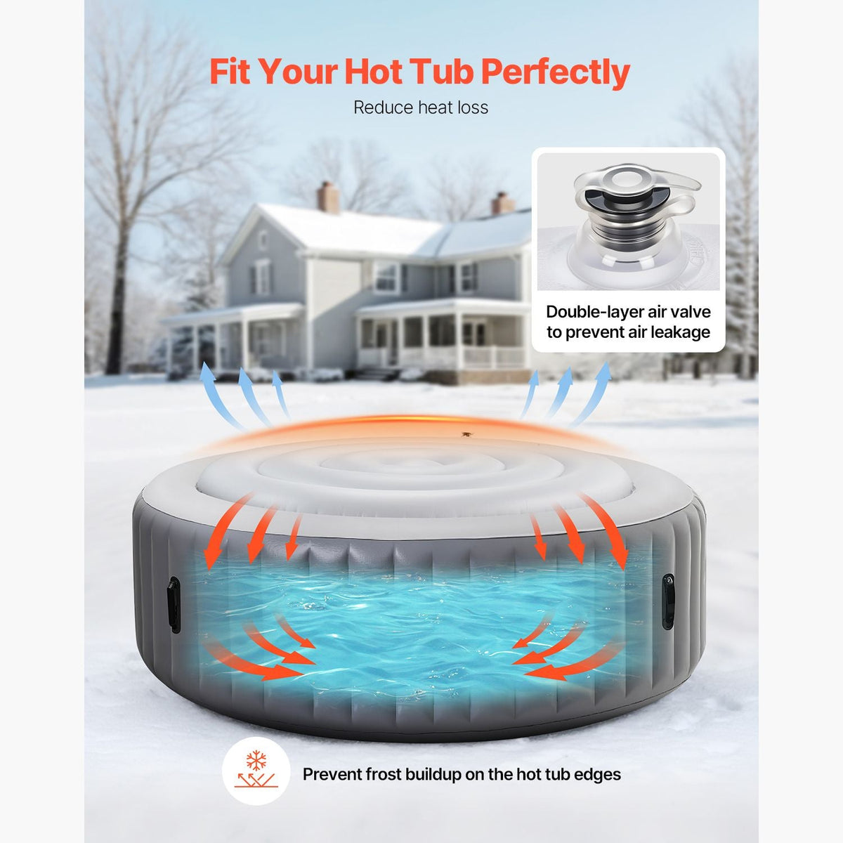 Inflatable Hot Tub Cover, 4.5 Ft Round Hot Tub Cover Protector, Insulated Spa Covers for Inflatable Hottub, Weatherproof and Waterproof Energy Saving Lid for Outdoor Use, White