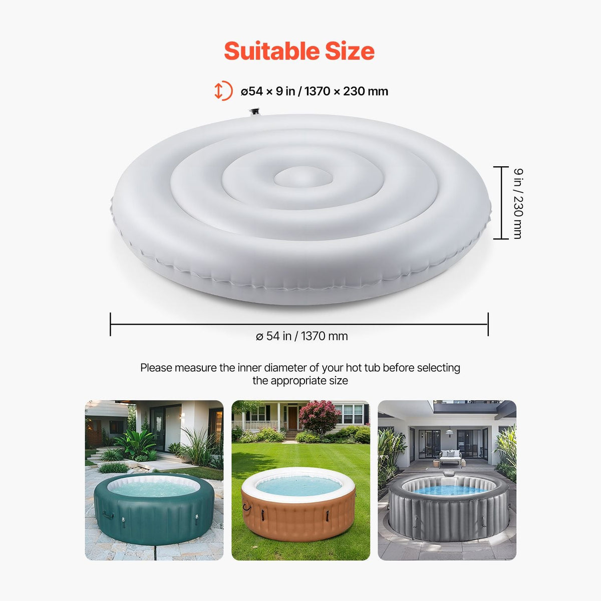 Inflatable Hot Tub Cover, 4.5 Ft Round Hot Tub Cover Protector, Insulated Spa Covers for Inflatable Hottub, Weatherproof and Waterproof Energy Saving Lid for Outdoor Use, White