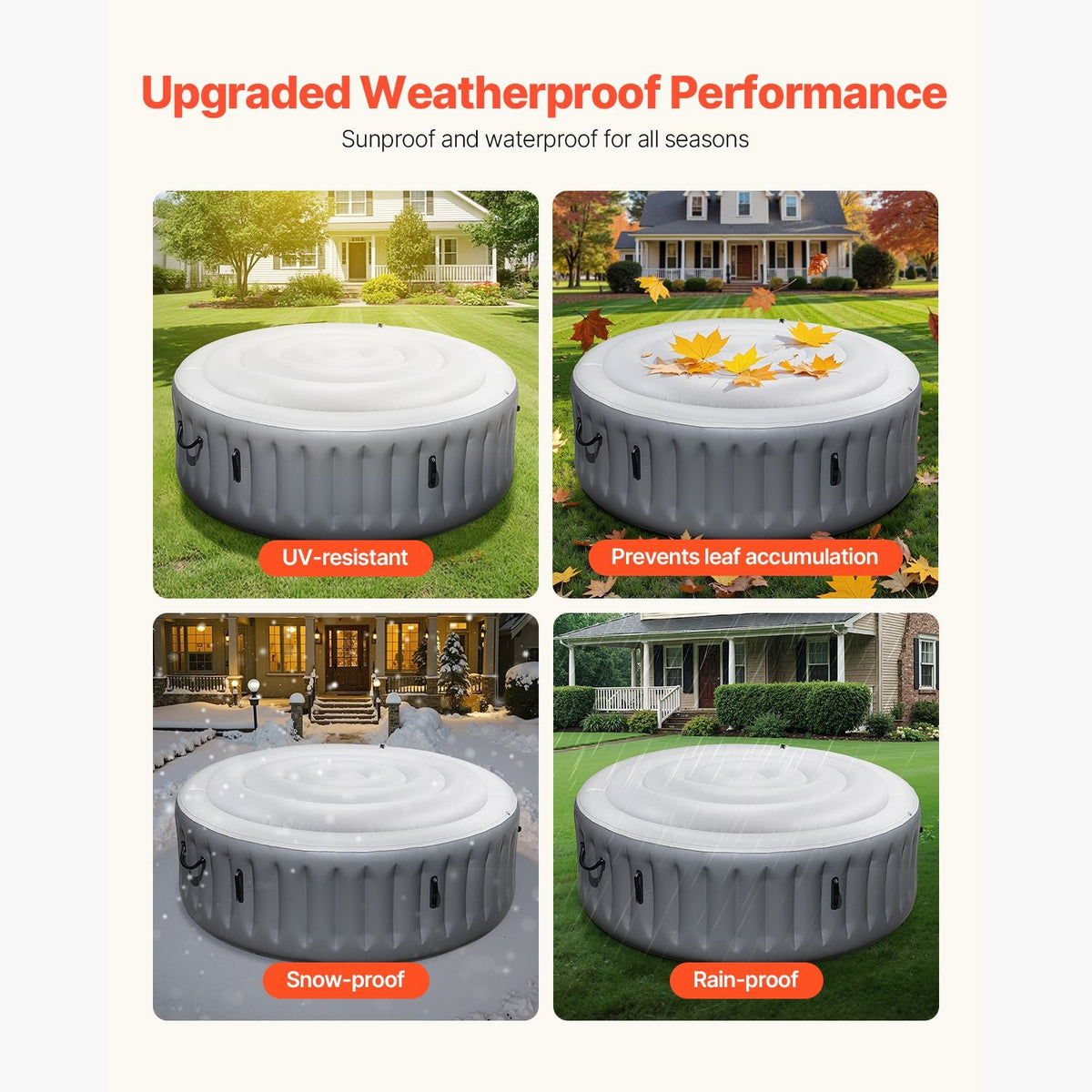Inflatable Hot Tub Cover, 4.5 Ft Round Hot Tub Cover Protector, Insulated Spa Covers for Inflatable Hottub, Weatherproof and Waterproof Energy Saving Lid for Outdoor Use, White
