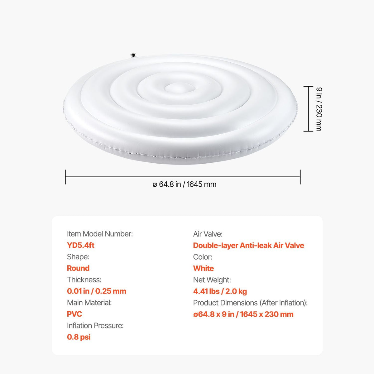 Inflatable Hot Tub Cover, 5.4 Ft Round Hot Tub Cover Protector, Insulated Spa Covers for Inflatable Hottub, Weatherproof and Waterproof Energy Saving Lid for Outdoor Use, White