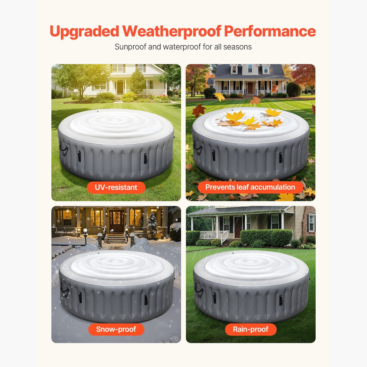 Inflatable Hot Tub Cover, 5.4 Ft Round Hot Tub Cover Protector, Insulated Spa Covers for Inflatable Hottub, Weatherproof and Waterproof Energy Saving Lid for Outdoor Use, White