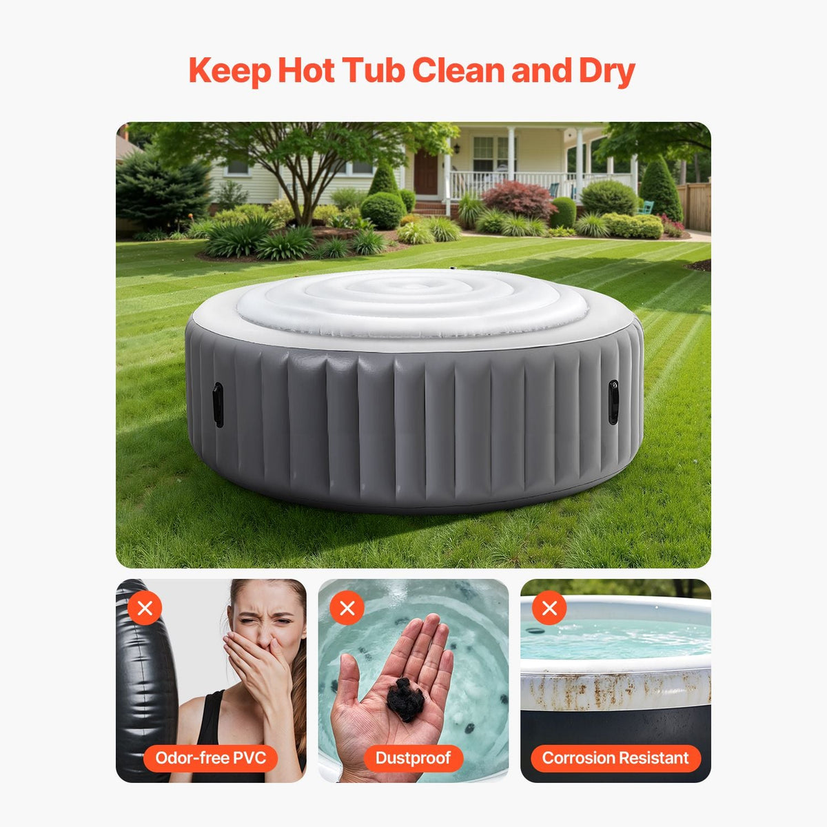 Inflatable Hot Tub Cover, 5.4 Ft Round Hot Tub Cover Protector, Insulated Spa Covers for Inflatable Hottub, Weatherproof and Waterproof Energy Saving Lid for Outdoor Use, White