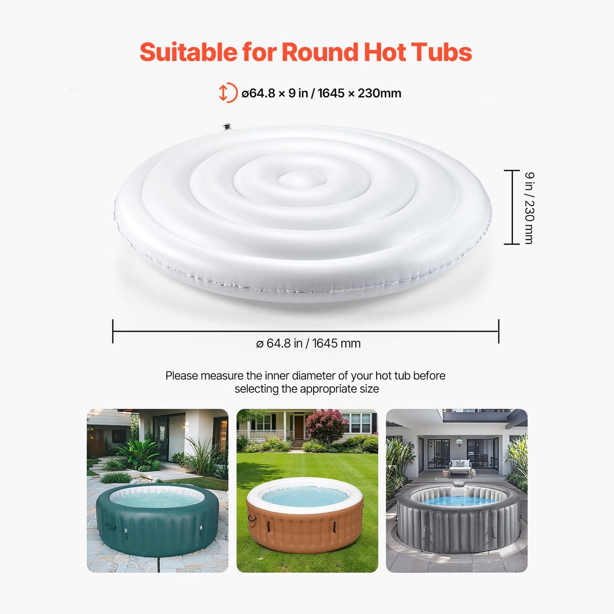 Inflatable Hot Tub Cover, 5.4 Ft Round Hot Tub Cover Protector, Insulated Spa Covers for Inflatable Hottub, Weatherproof and Waterproof Energy Saving Lid for Outdoor Use, White