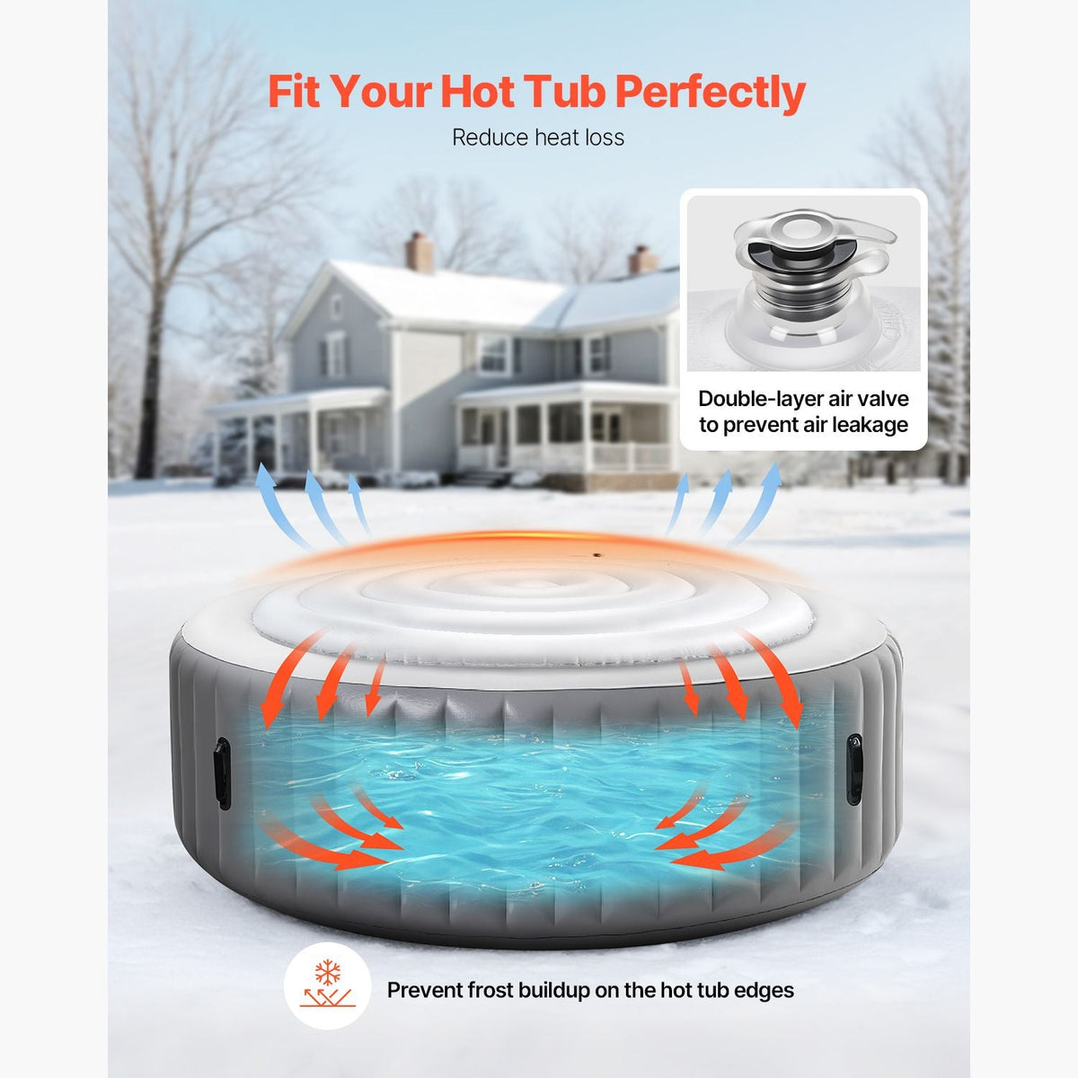 Inflatable Hot Tub Cover, 5.4 Ft Round Hot Tub Cover Protector, Insulated Spa Covers for Inflatable Hottub, Weatherproof and Waterproof Energy Saving Lid for Outdoor Use, White