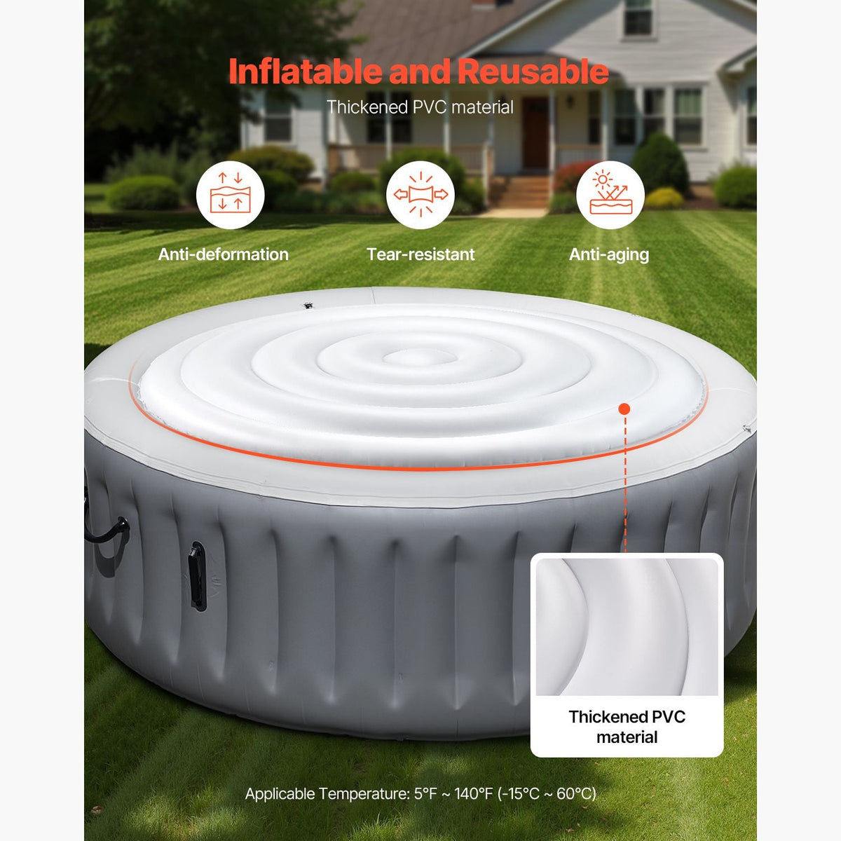 Inflatable Hot Tub Cover, 5.4 Ft Round Hot Tub Cover Protector, Insulated Spa Covers for Inflatable Hottub, Weatherproof and Waterproof Energy Saving Lid for Outdoor Use, White