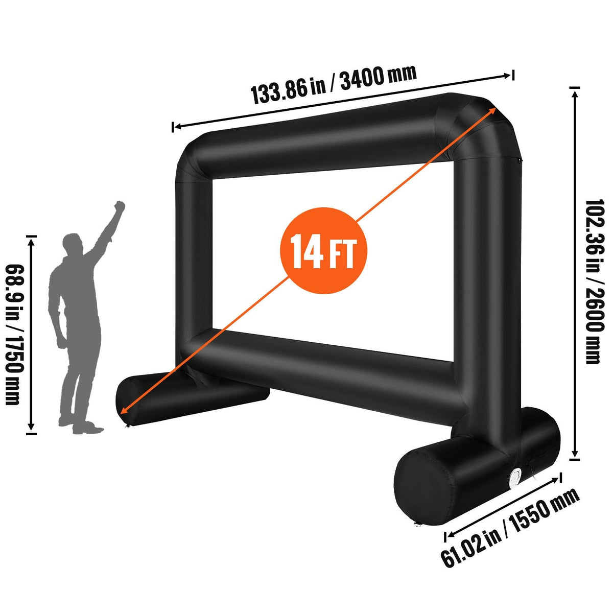 Inflatable Movie Screen, 14 FT Inflatable Projector Screen for Outside with Blower and Carrying Bag, Front/Rear Projection, Oxford Fabric Blow Up Screen for Outdoor Parties Backyard Movie Night