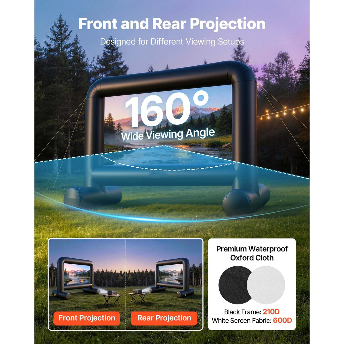 Inflatable Movie Screen, 14 ft Outdoor Inflatable Projection Screen with Portable Storage Bag, Front/Rear Projection, Easy Set Up, Blow Up Screen for Outdoor Backyard Movie Night, Theme Parties
