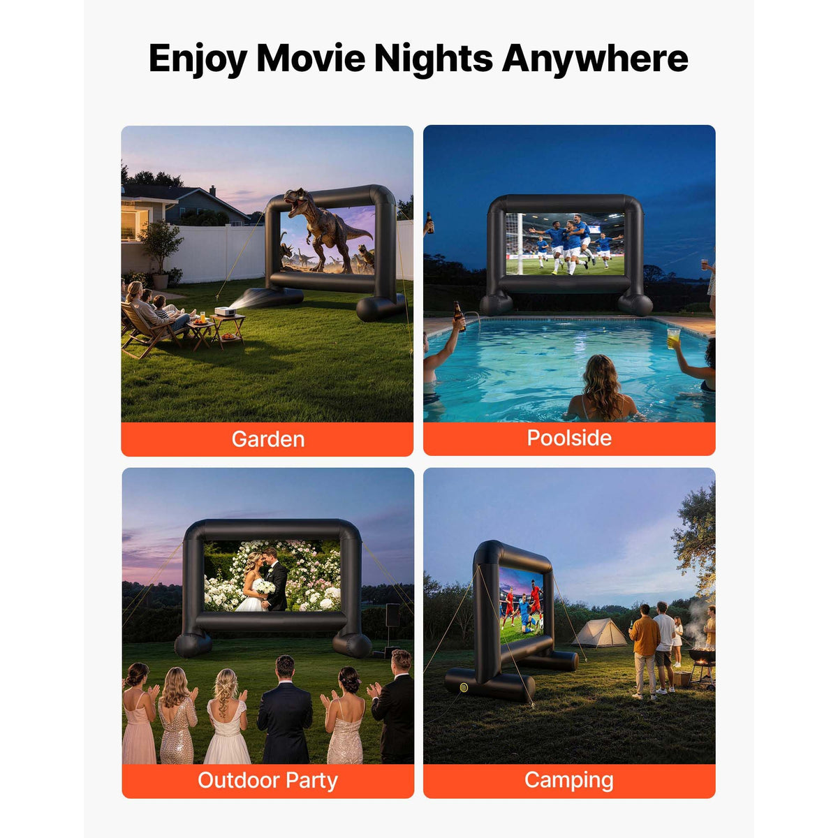Inflatable Movie Screen, 14 ft Outdoor Inflatable Projection Screen with Portable Storage Bag, Front/Rear Projection, Easy Set Up, Blow Up Screen for Outdoor Backyard Movie Night, Theme Parties