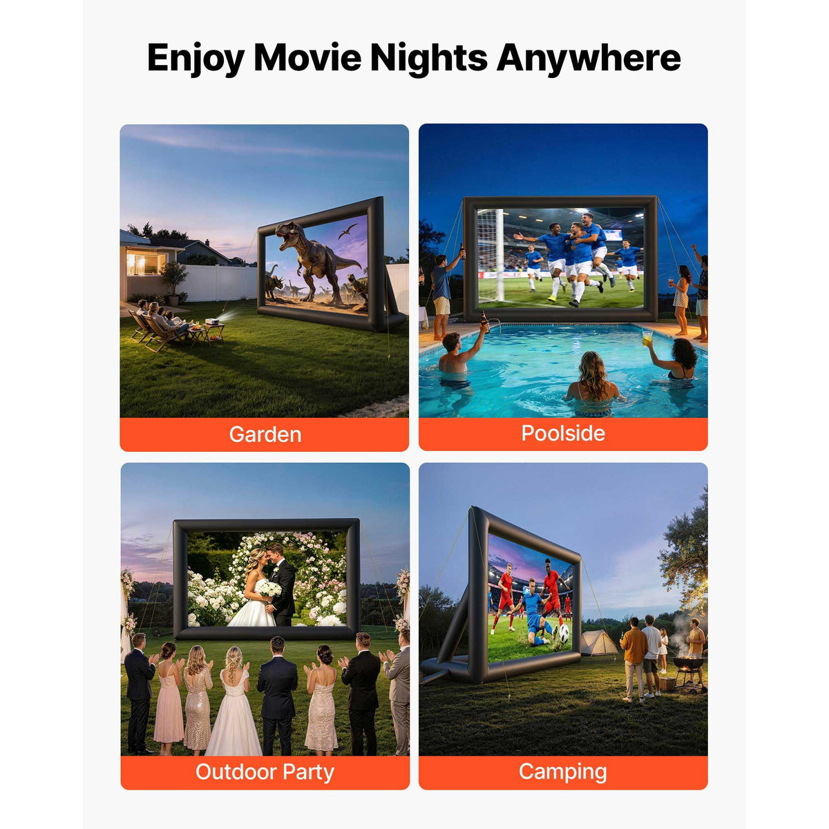 Inflatable Movie Screen, 24 ft Outdoor Inflatable Projection Screen with Portable Storage Bag, Front/Rear Projection, Easy Set Up, Blow Up Screen for Outdoor Backyard Movie Night, Theme Parties