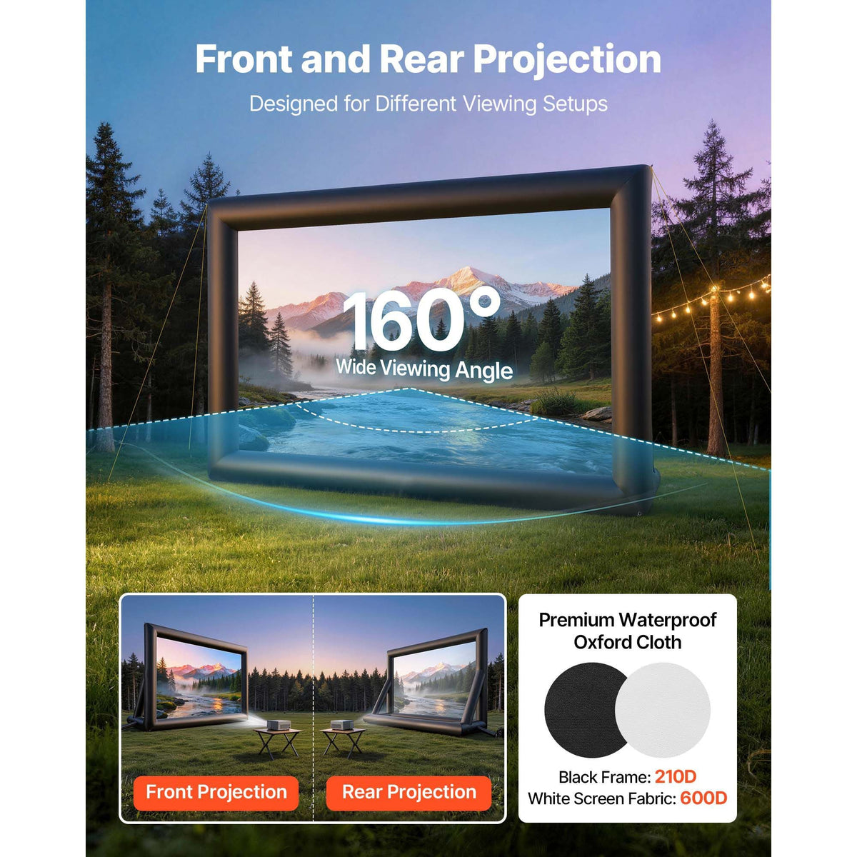 Inflatable Movie Screen, 24 ft Outdoor Inflatable Projection Screen with Portable Storage Bag, Front/Rear Projection, Easy Set Up, Blow Up Screen for Outdoor Backyard Movie Night, Theme Parties
