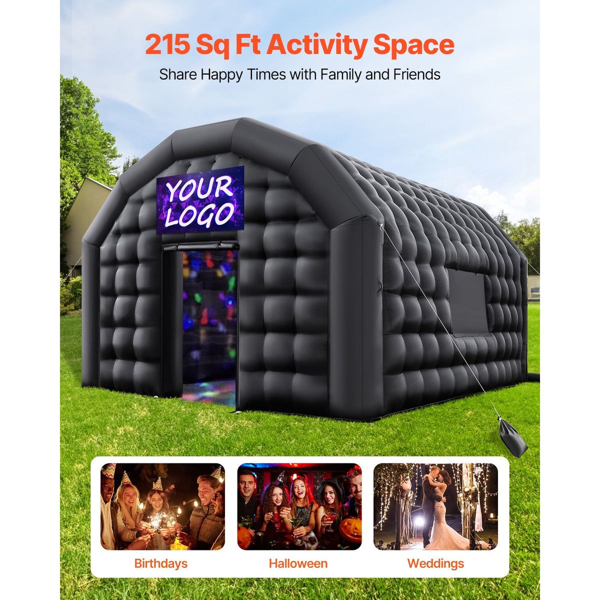 Inflatable Nightclub, 16.4 x 13.1 x 12.5 ft Inflatable Party Tent with 680W Blower & Sandbag, Ventilated Blow up Night Club with 2 Windows, Air Cube House for Event Birthday Wedding Party