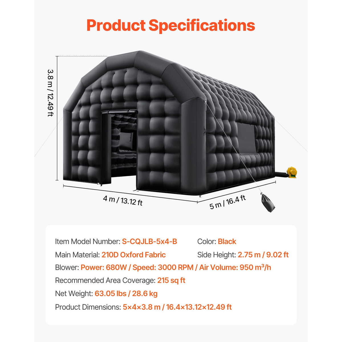 Inflatable Nightclub, 16.4 x 13.1 x 12.5 ft Inflatable Party Tent with 680W Blower & Sandbag, Ventilated Blow up Night Club with 2 Windows, Air Cube House for Event Birthday Wedding Party