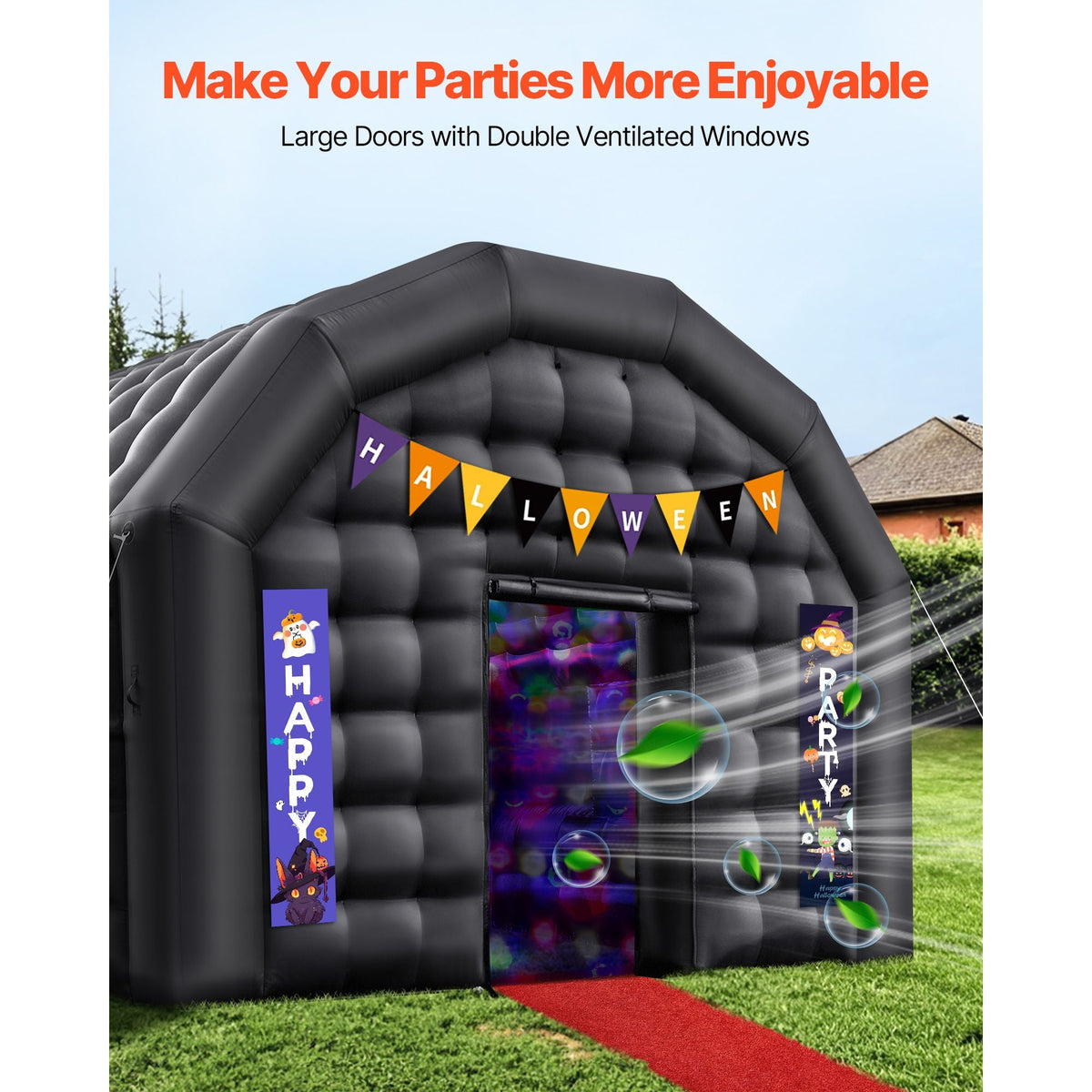 Inflatable Nightclub, 16.4 x 13.1 x 12.5 ft Inflatable Party Tent with 680W Blower & Sandbag, Ventilated Blow up Night Club with 2 Windows, Air Cube House for Event Birthday Wedding Party