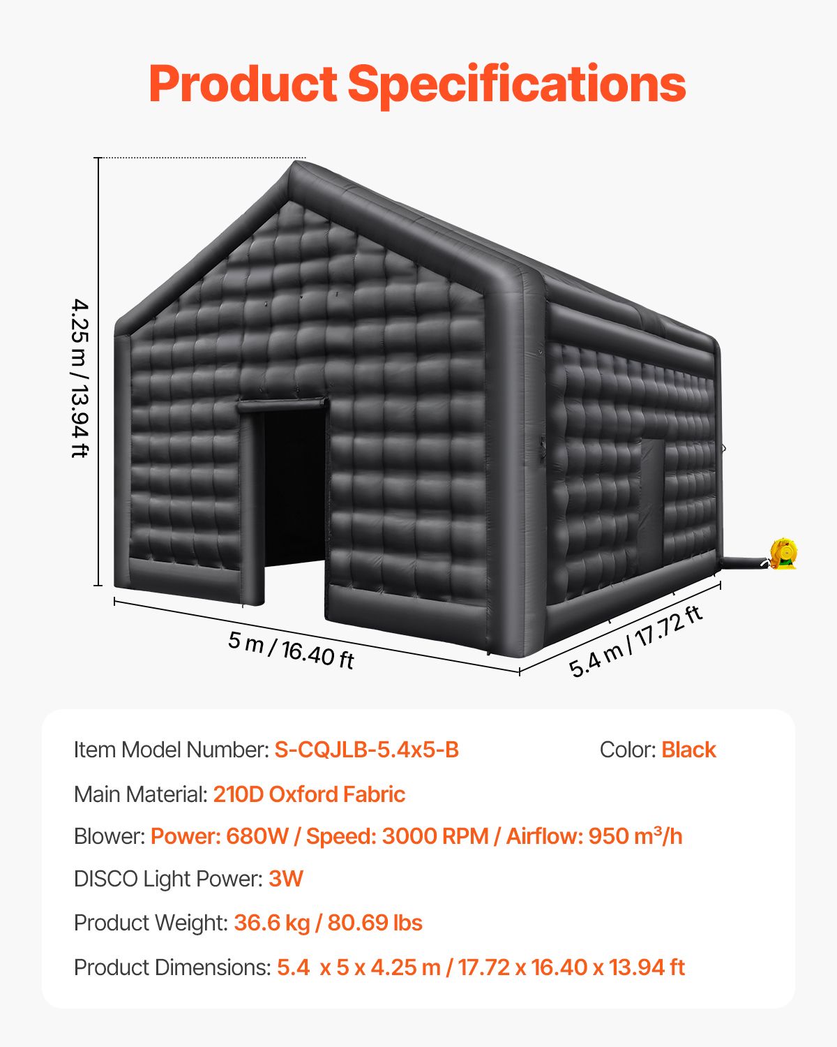 Inflatable Nightclub, 17.7 x 16.4 x 13.9 Ft, Blow up Party Tent with Disco Lights & 680W Blower, Large Inflatable Night Club Tent for Adults, Inflatable House Air Cube for Wedding Birthday Black