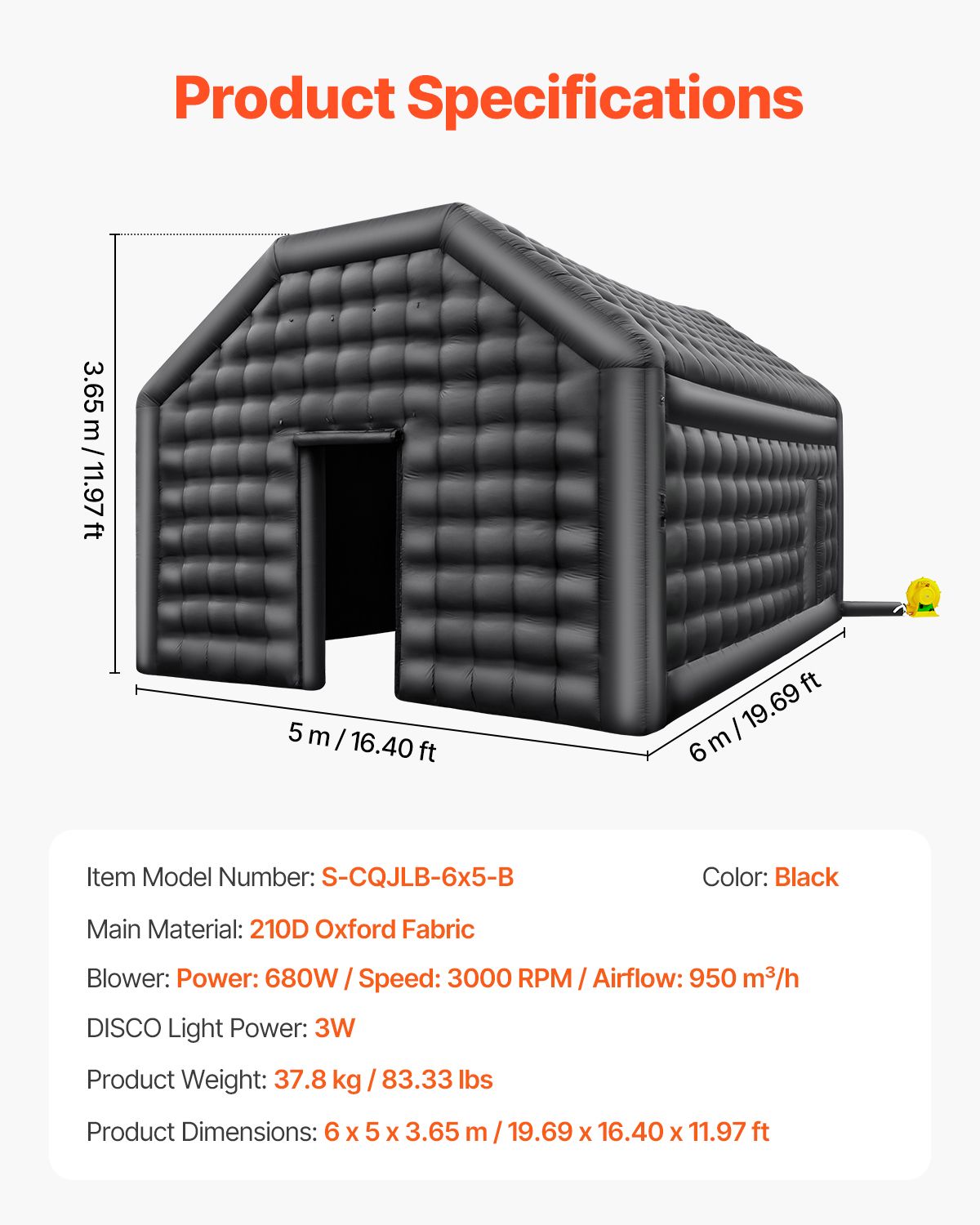 Inflatable Nightclub, 19.7 x 16.4 x 12 Ft, Blow up Party Tent with Disco Lights & 680W Blower, Large Inflatable Night Club Tent for Adults, Inflatable House Air Cube for Wedding Birthday Black