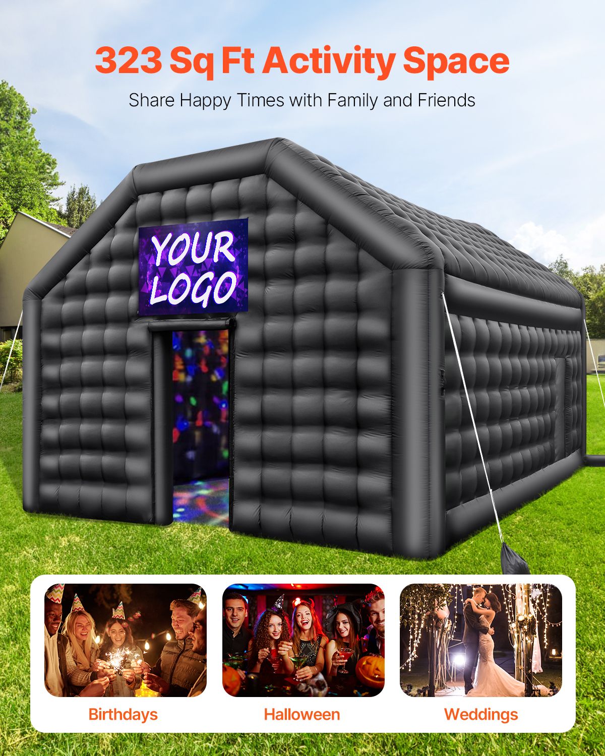Inflatable Nightclub, 19.7 x 16.4 x 12 Ft, Blow up Party Tent with Disco Lights & 680W Blower, Large Inflatable Night Club Tent for Adults, Inflatable House Air Cube for Wedding Birthday Black