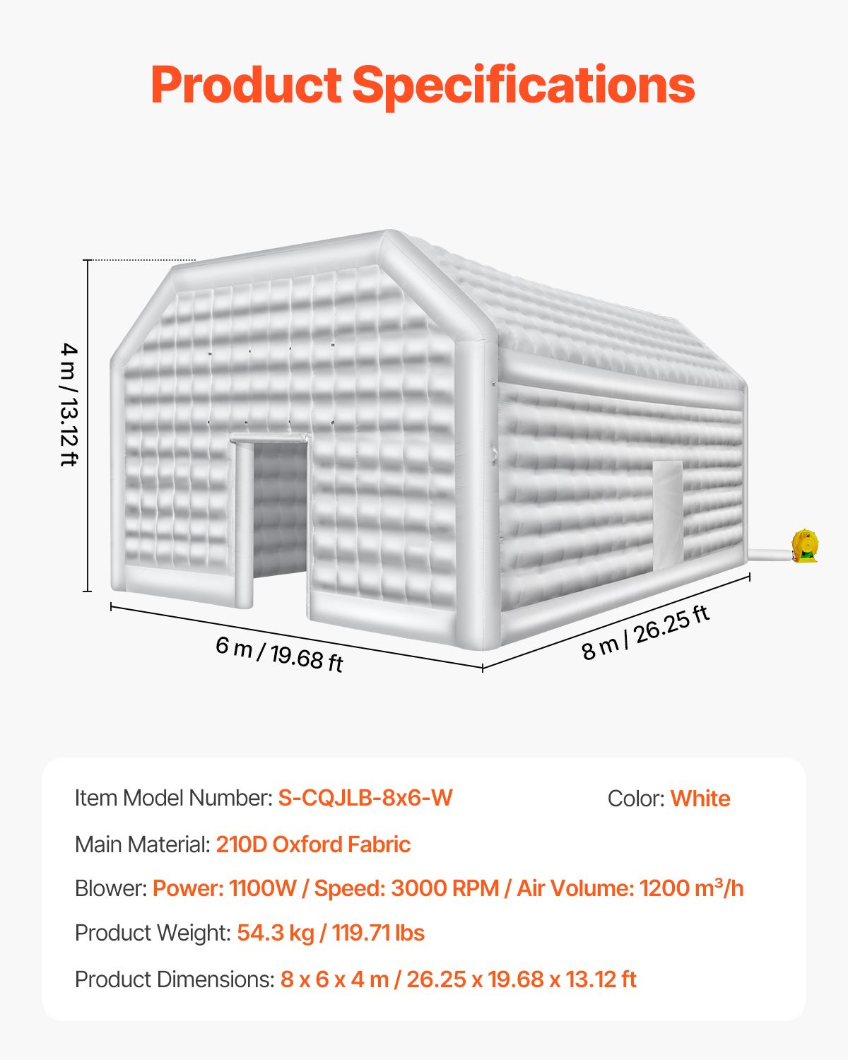 Inflatable Nightclub, 26.2 x 19.7 x 13.1 Ft, Blow up Party Tent with 1100W Blower, Large Inflatable Night Club Tent for Adults, Easy Setup Inflatable House Air Cube for Wedding Birthday White