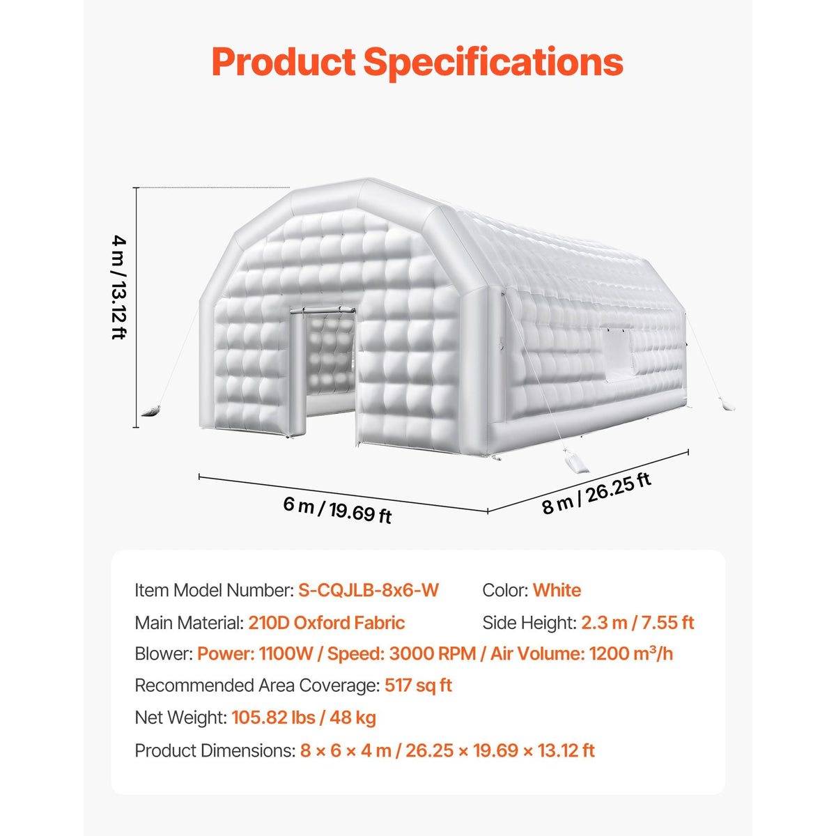 Inflatable Nightclub, 26.2 x 19.7 x 13.1 ft Inflatable Party Tent with 1100W Blower & Sandbag, Blow up Night Club with 2 Windows, Air Cube House for Event Birthday Wedding Party, White