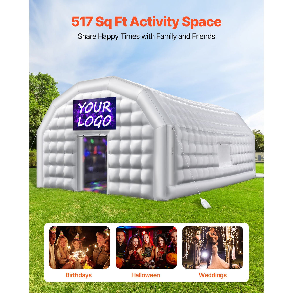 Inflatable Nightclub, 26.2 x 19.7 x 13.1 ft Inflatable Party Tent with 1100W Blower & Sandbag, Blow up Night Club with 2 Windows, Air Cube House for Event Birthday Wedding Party, White