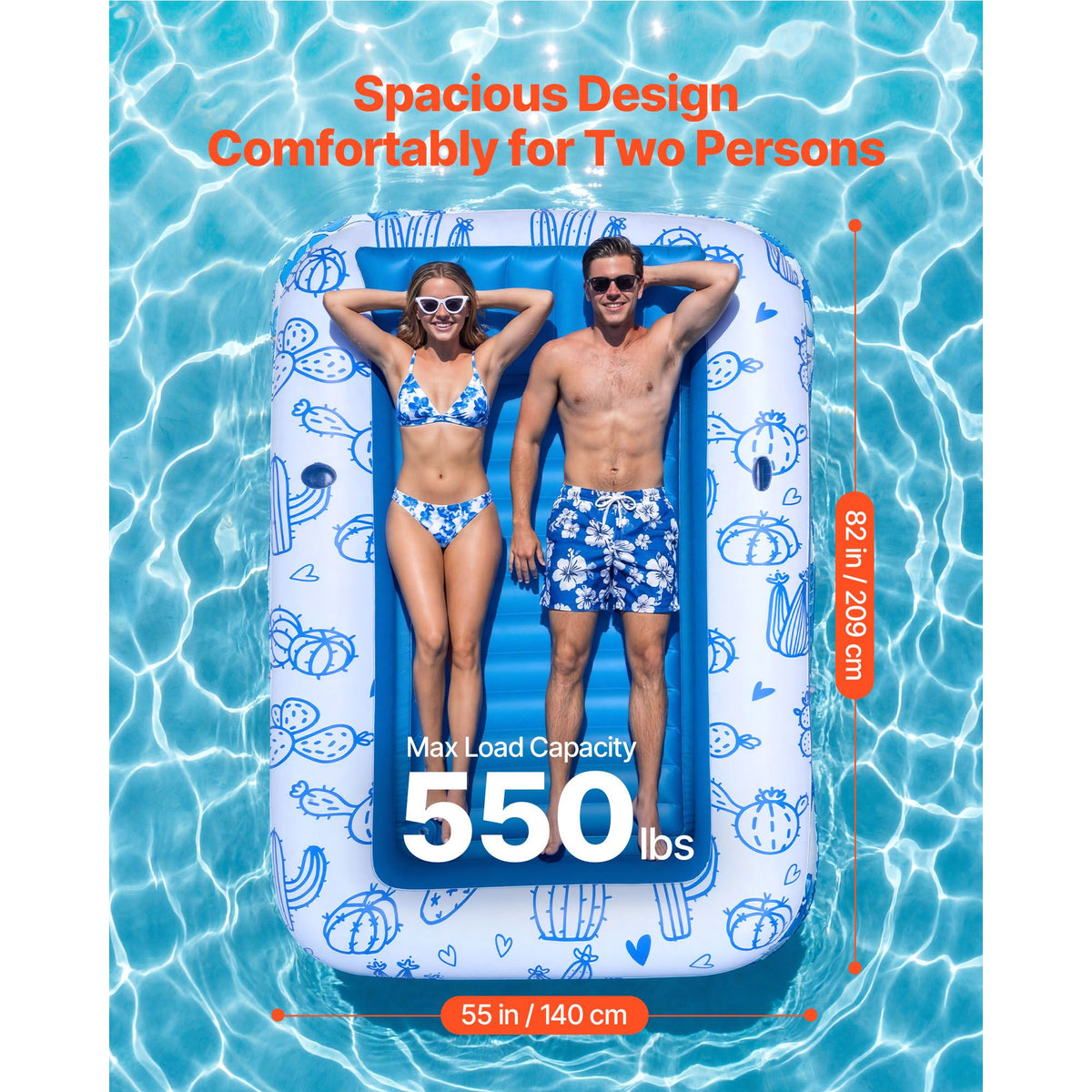 Inflatable Pool Float with UPF 50+ Canopy, 82" x 55" Large Tanning Pool Floating Lounger for Adults, 550LBS Capacity Sunbathing Lounger Floaties with Pillow, Phone & Cup Holder for Water Fun