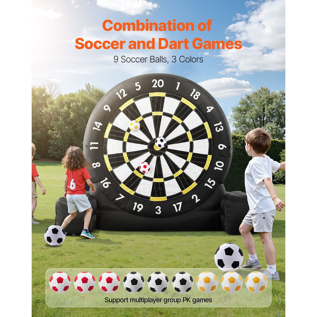 Inflatable Soccer Dart Board, over 8 ft High Giant Soccer Dart Board with 9 Kick Balls & Air Pump, 2-Minutes Setup & Storage Bag for Easy Carrying, for Giant Yard Games, Giant Kick Darts Game