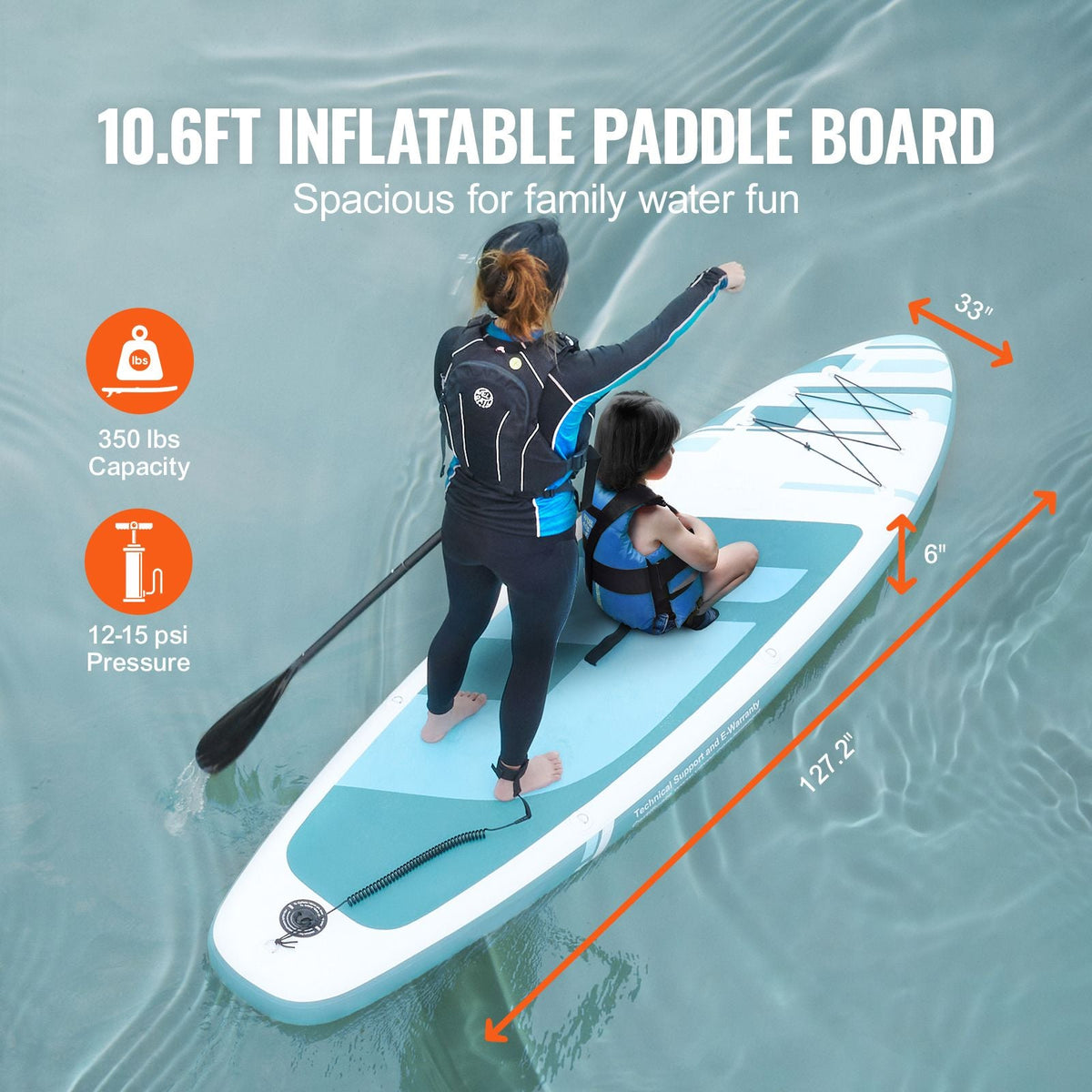 Inflatable Stand Up Paddle Board, 10.6' x 33" x 6" Wide SUP Paddleboard, with Board Accessories, Pump, Paddle, Fin, Phone Bag, Backpack, Ankle Leash, Repair Kit, Non-slip Deck for Youth & Adults