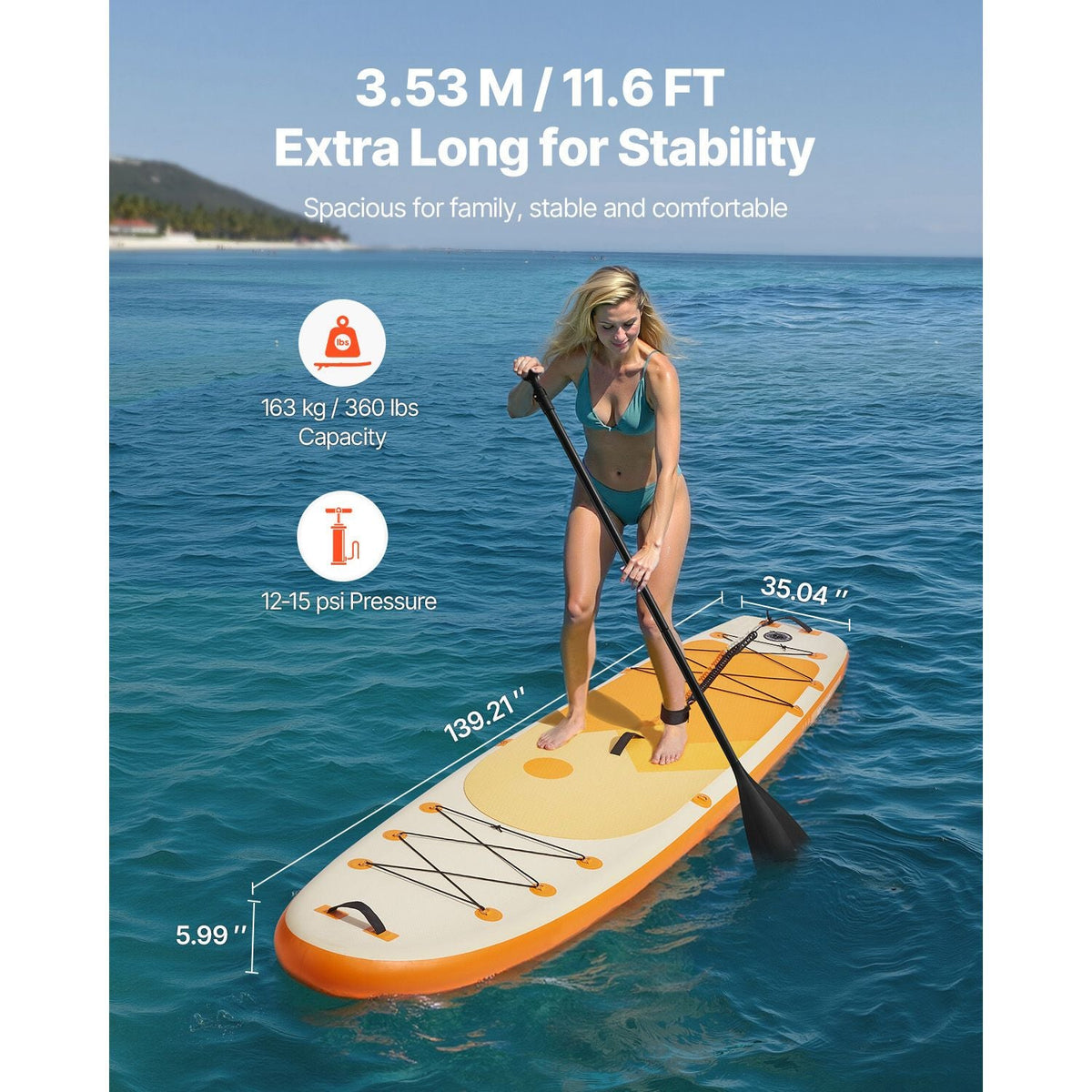 Inflatable Stand Up Paddle Board, 11.6' x 35" x 6" Wide Ultra-Light SUP Paddleboard, All Accessories Included, Pump, Paddle, Fin, Backpack, Ankle Leash, Strap, Non-slip Deck for Youth & Adults