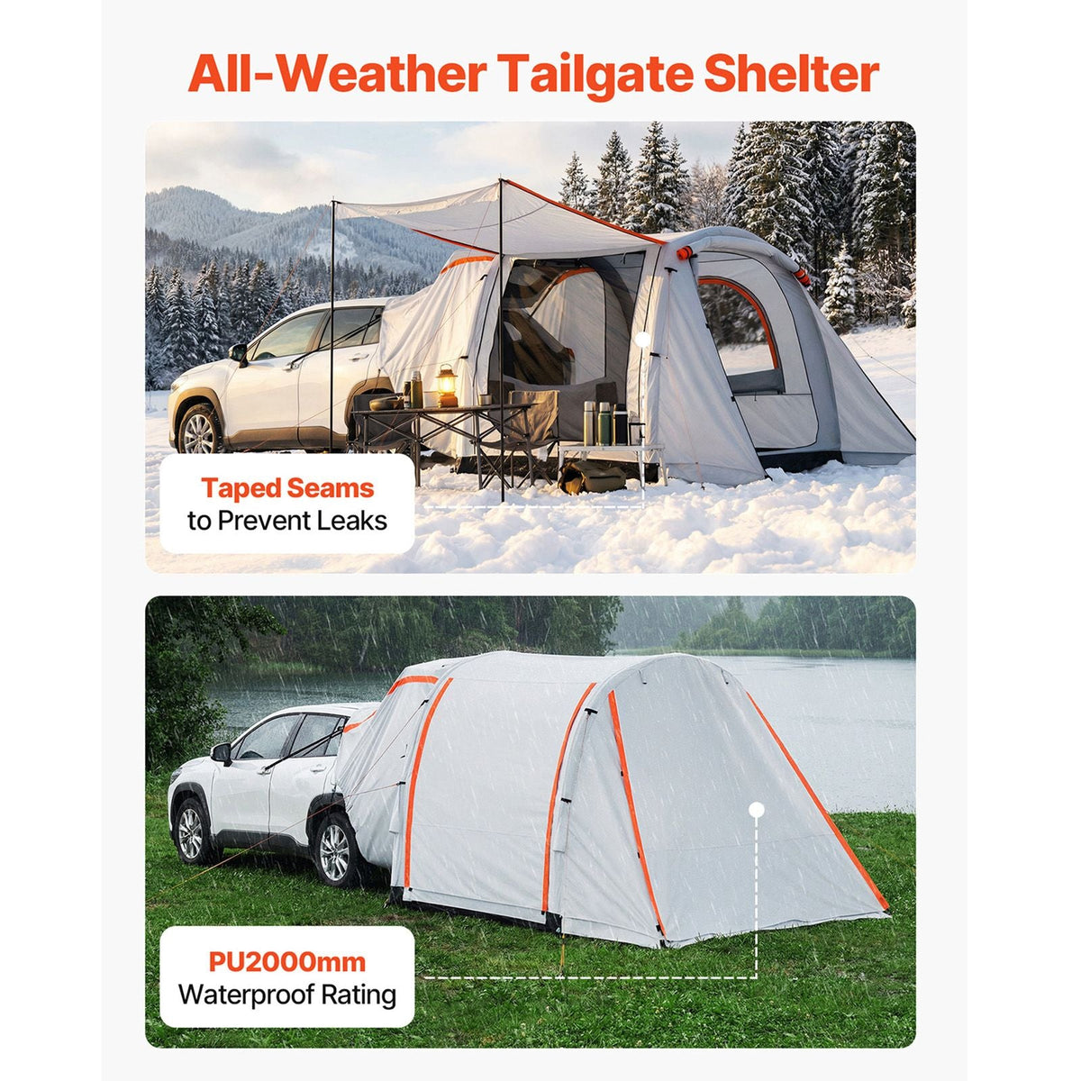 Inflatable SUV Tent with Awning, 8 x 6.7 ft 3-Season SUV Tailgate Tent with Ventilated Doors & Mesh Window, PU2000mm Waterproof Car Rear Hatch Tents for Outdoor Camping - Air Pump Included