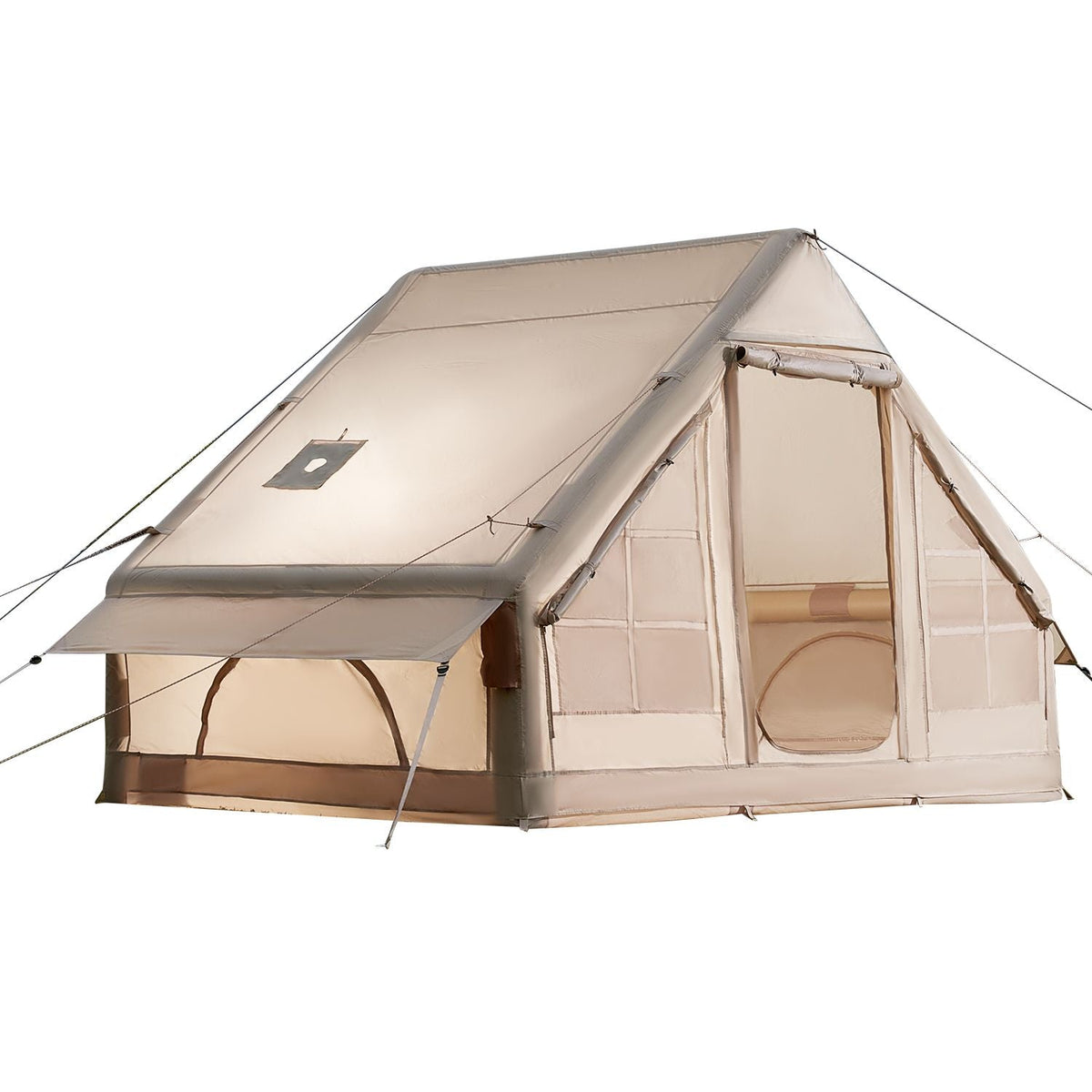 Inflatable Tents for Camping, 3-5 Person Easy Setup Blow up Tent with Hand Pump, 300D Oxford 4 Season Glamping Tent with Stove Jack 2 Doors & 2 Mesh Windows, Storage Bag Included for Easy Taking