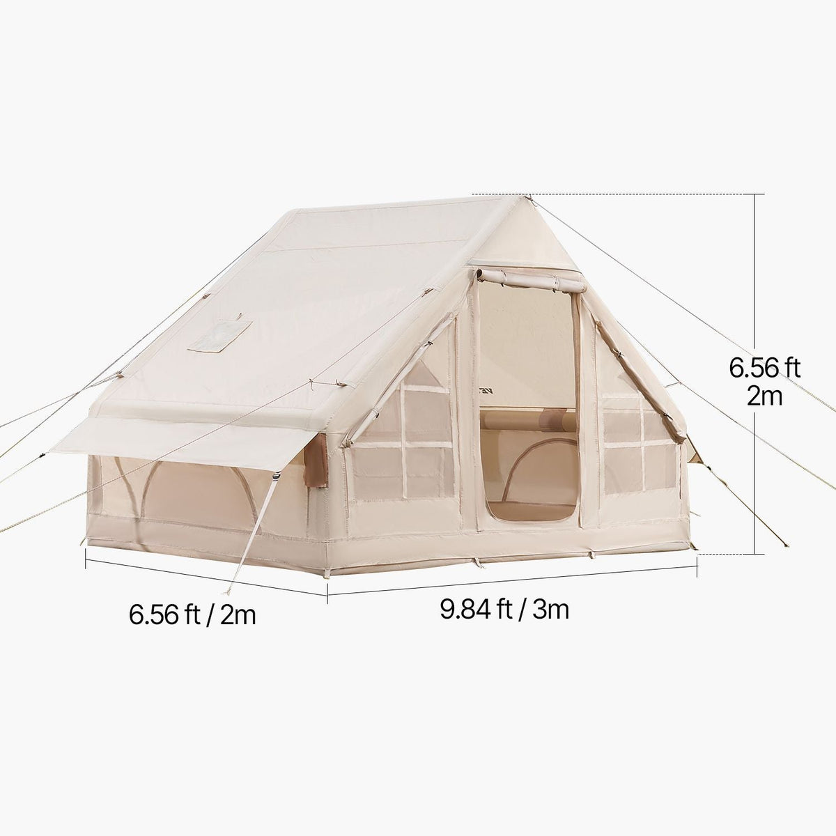 Inflatable Tents for Camping, 3-5 Person Easy Setup Blow up Tent with Hand Pump, 300D Oxford 4 Season Glamping Tent with Stove Jack 2 Doors & 2 Mesh Windows, Storage Bag Included for Easy Taking