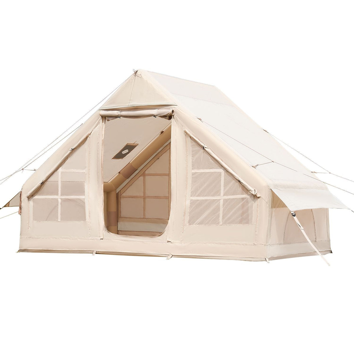 Inflatable Tents for Camping, 3-5 Person Easy Setup Blow up Tent with Hand Pump, 300D Oxford 4 Season Glamping Tent with Stove Jack 2 Doors & 2 Mesh Windows, Storage Bag Included for Easy Taking