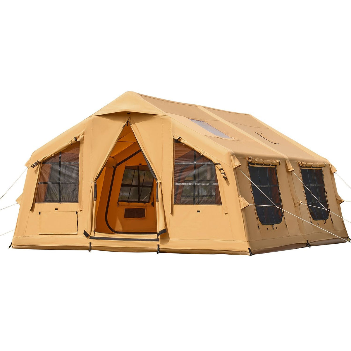 Inflatable Tents for Camping, 8-12 Person Easy Setup Blow up Tent with Hand Pump, 4 Season Luxury Glamping Tent with 2 Skylights, Canopy, Stove Jack, 2 Doors & Mesh Windows (Include Storage Bag)