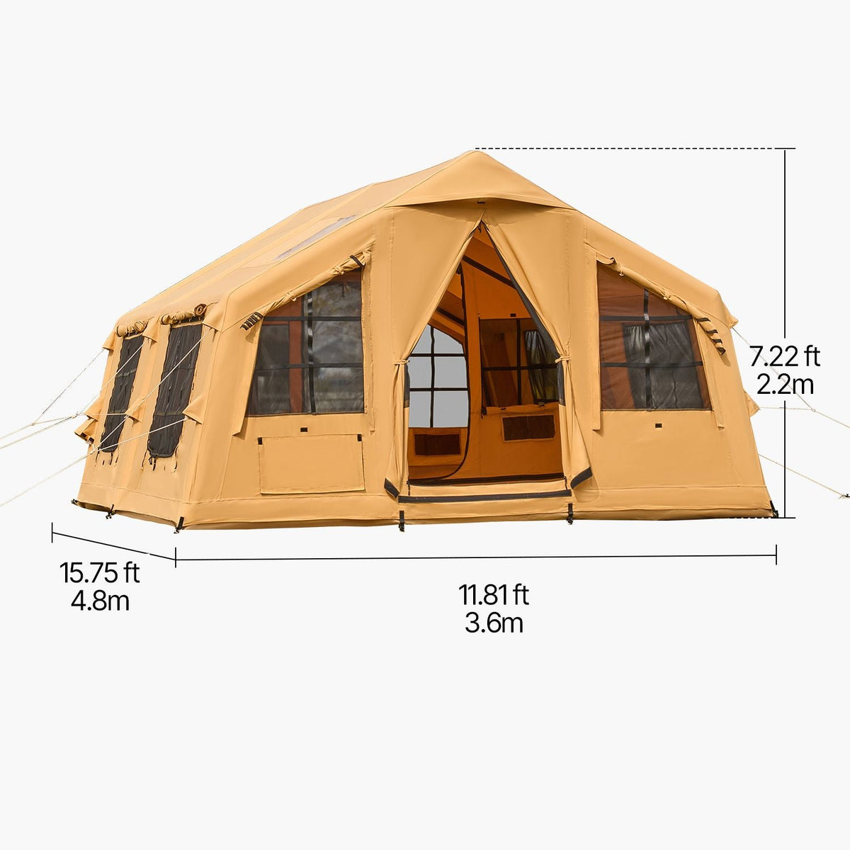 Inflatable Tents for Camping, 8-12 Person Easy Setup Blow up Tent with Hand Pump, 4 Season Luxury Glamping Tent with 2 Skylights, Canopy, Stove Jack, 2 Doors & Mesh Windows (Include Storage Bag)